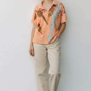 Jamie Sadock Vibrant Orange and Blue Short Sleeve Top